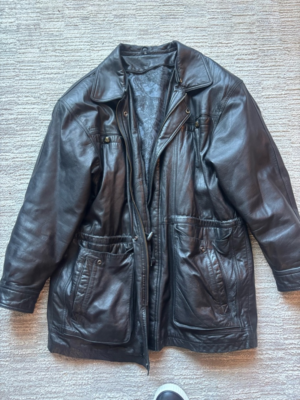 Men's Black Leather Jacket - Classic Utility Coat